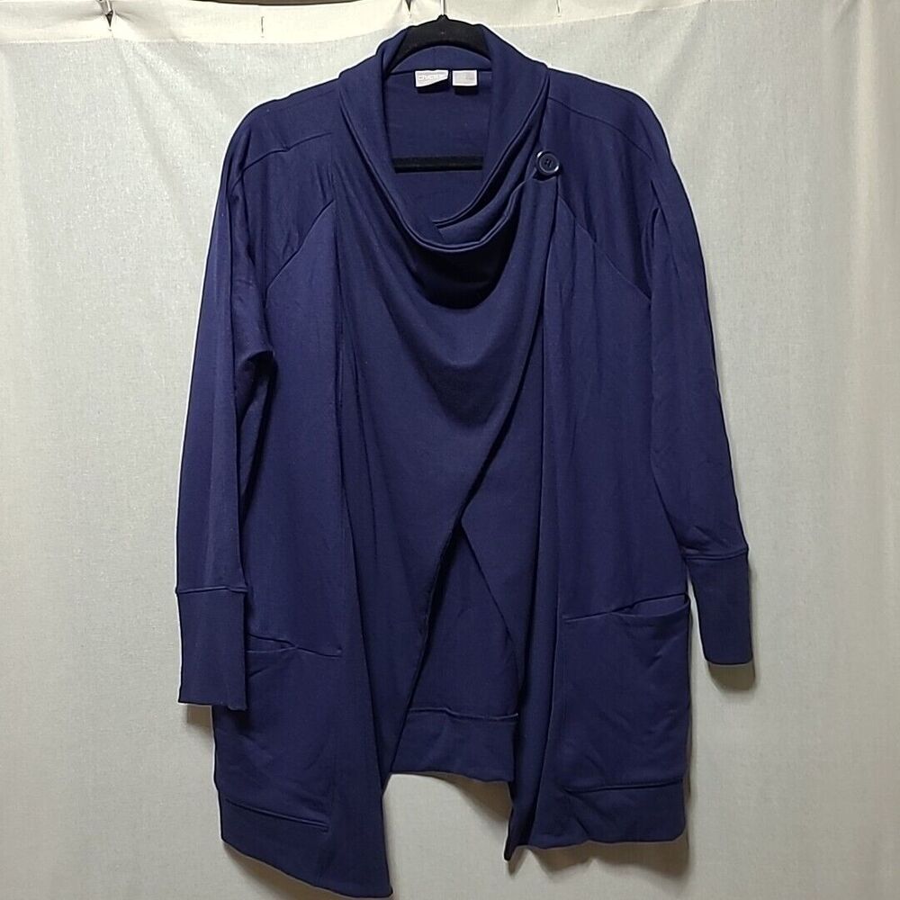 Chico's Zenergy Size 2P Large US 12P Navy Blue Button Crossover Cardigan Cozy